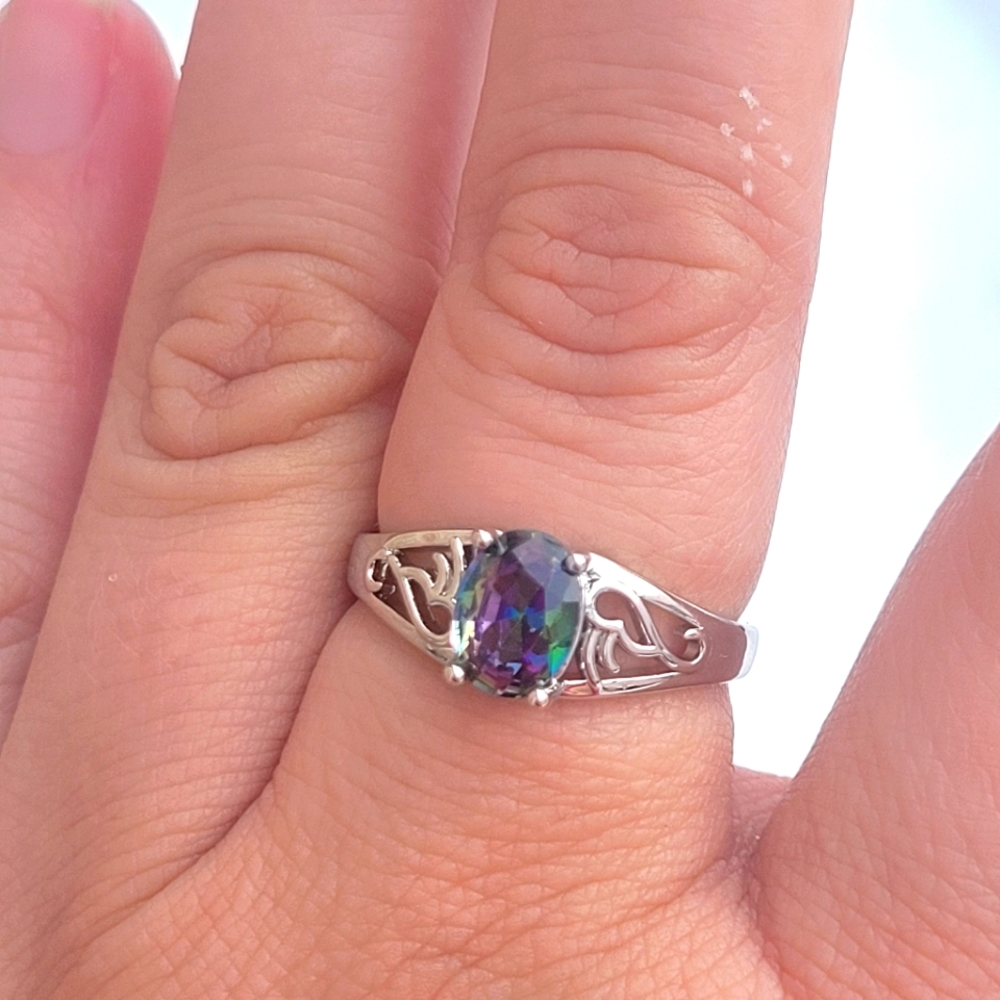 Oval Shaped Rainbow Gemstone Fashion Ring & Decorative Band - Picture 5 of 7